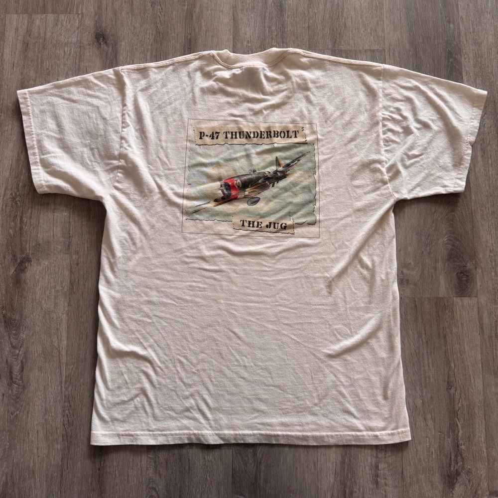 Vintage Jerzees P-47 Thunderbolt The Jug Graphic T-Shirt Mens Large White WWII
